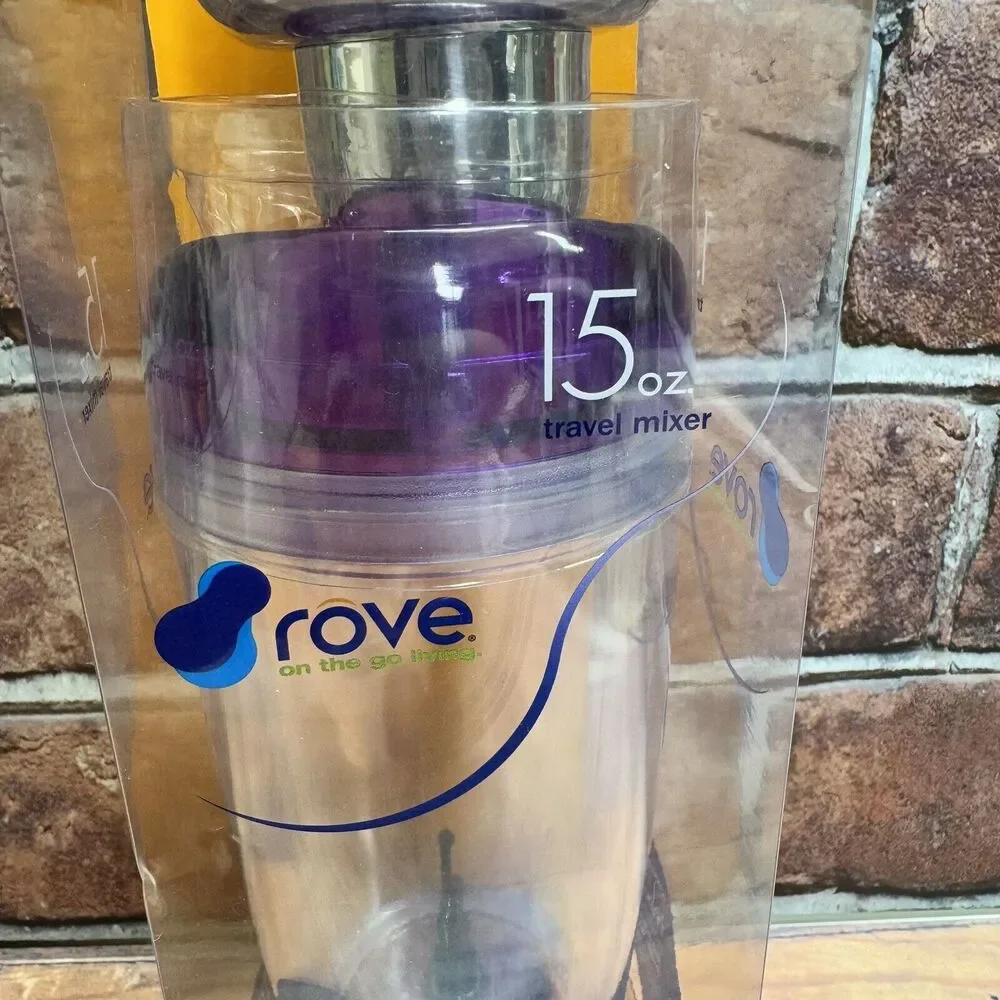 Rove On The Go Living 15 oz Travel Mixer 2 Lids Smoothies Protein Shakes Fitness